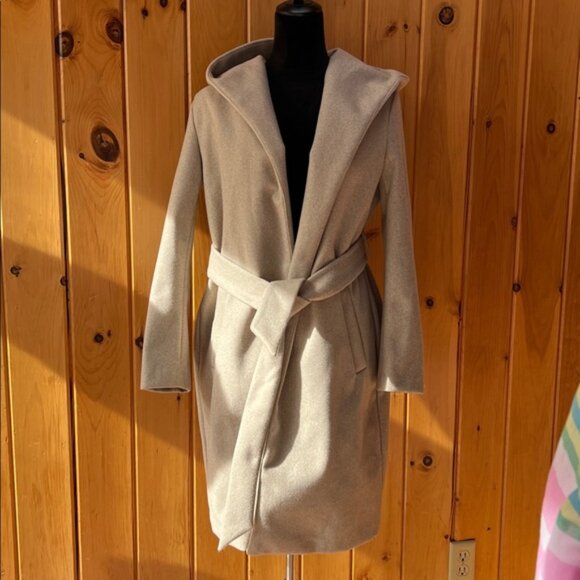 Zara Belted Soft Hooded Longline Coat Jacket Ecru scandi minimalist soft XS - Picture 7 of 16